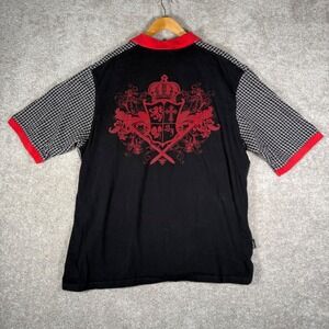 Sean John Men's XXXL Polo Shirt Black Red Houndstooth Graphic Crest Y2K Cotton